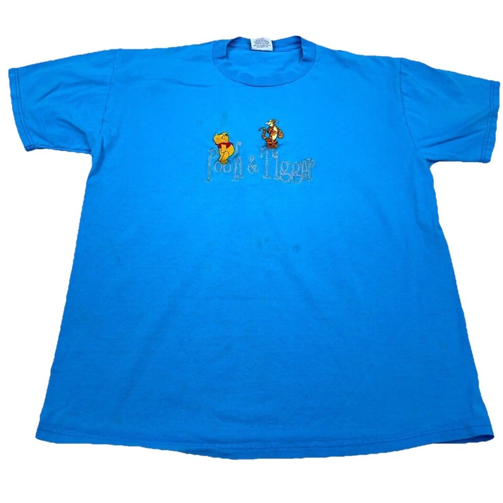 Vintage Winne The Pooh Shirt Women XL Blue Disney Tee Y2K Embroidered‎ 2000s